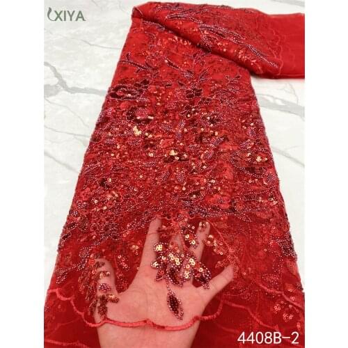 Navy Blue Beaded Lace Fabric Embroidered Nigerian Mesh Tulle Laces Fabrics with Sequins French Beads Lace for Wedding APW4408B