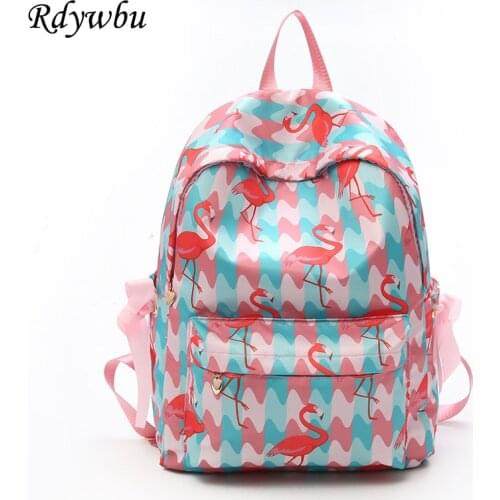 Rdywbu Animal Flamingo Printing Ribbon Bow Backpack Teenagers Nylon Waterproof School Bag Girls Big Travel Knapsack Mochila B435