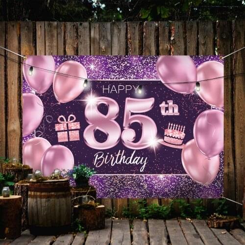 Happy 85th Birthday Banner Backdrop - 85 Birthday Party Decorations Supplies for Women - Pink Purple Gold
