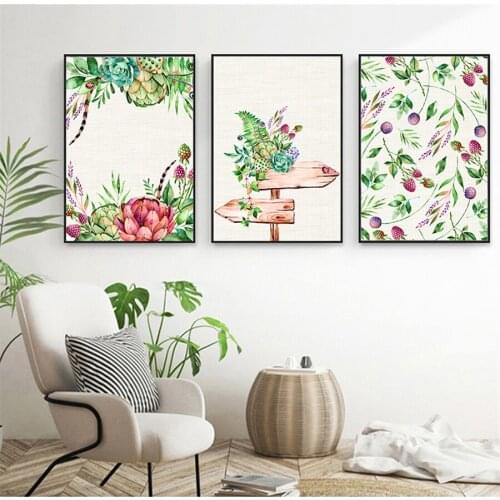 Succulent Plants and Flower Canvas Art Painting Vintage Illustrations Posters Prints Botanical Kitchen Wall Art Picture Decor