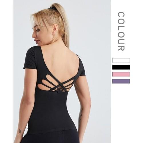 Womens Yoga Short Sleeve Polyester Summer Quick Drying Fitness Beautiful Back Tight Sportswear Comfortable Light Refreshing