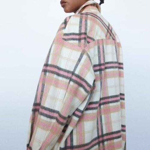 Women Fashion Single Breasted Jackets 2021 Loose Turn Down Collar Elegant Front Pockets Plaid Coats Tops Female Outer Clothing