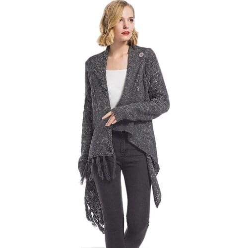 Women Knitted Winter Spring Warm Sweater Cardigans Long Sleeve Tassel Fringe Shawl Poncho Cardigan Jackets Coats Oversized