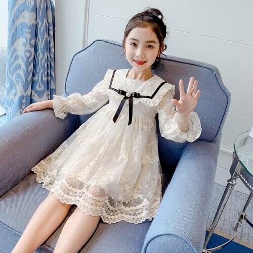 3-7 Years Old Princess Elegant Girls Baby Dress Kids Lace Flower Party Costume Sweet Bowtie Wedding Clothes Cute Lovely Outfits