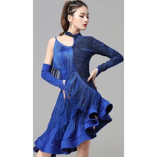 2021 7008 New Patchwork Lotus Tassel Design Female Latin Dance Dress Women Dancing Performance Dress Ballroom Belly Dance Suit