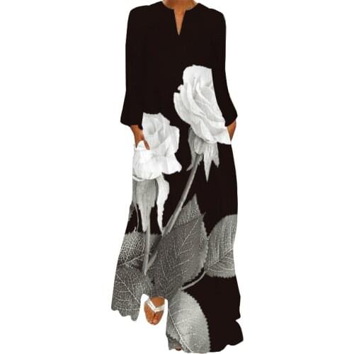 MOVOKAKA Womens Dress Autumn 2021 Sexy V Neck Floral Print Boho Beach Dress Woman Long Sleeve Maxi Dresses Women Sundress Robe