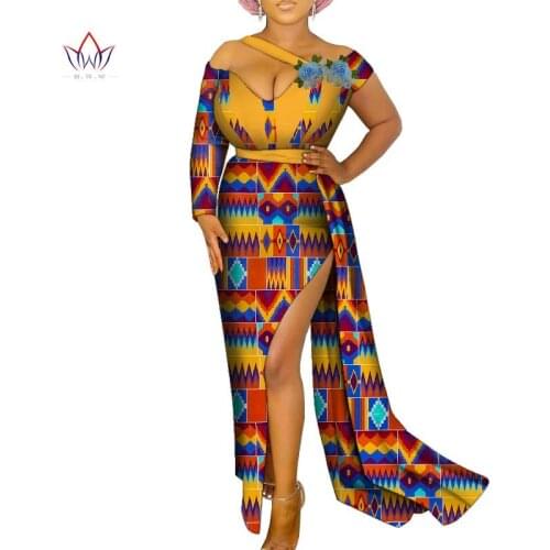 Elegant African Dresses for Women Sexy Floral Print Split Dress To Evening Party Wear Bazin Riche Dashiki Ladys Outfits WY1014