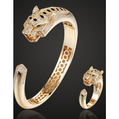Zlxgirl Copper jewelry sets Tiger Animal Bangle &Ring Jewelry cubic Zircon Love Bangle Anel Men copper Anniversary Jewelry sets
