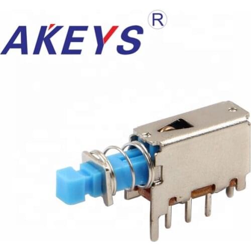10PCS PS-12E05 A03 Straight key switch self-locking blue with spring power switch