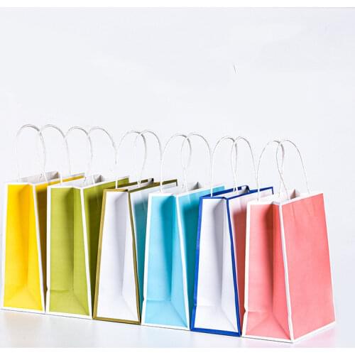 12pcs Edge Line Logo Shopping Party Bag Clothing Coffee/Desserts Shop Supplies Bag Hand Handle Rope Kraft Paper Gift Pouch