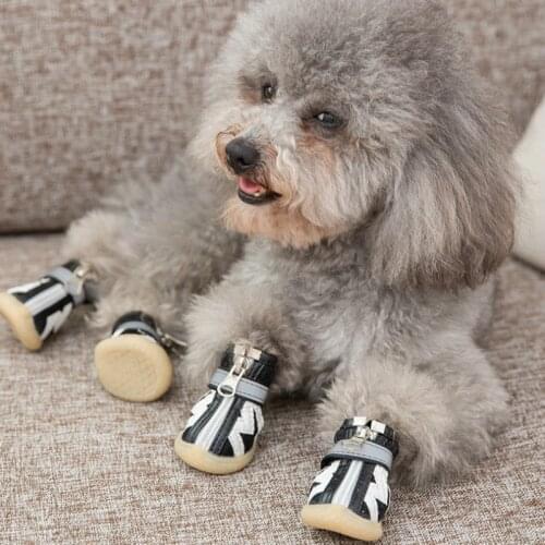 4pc Pet Dog Shoes Zipper Casual Anti-SlipTeddy Softsole Breathable Sandals Candy Colors Sneaker Spring and Summer Dog Sport Shoe