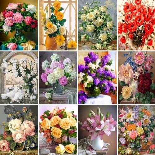 50/65/75 DIY Painting By Numbers Plant flower Canvas Drawing Figure Oil Painting HandPainted Wall Art Home Decor Gift