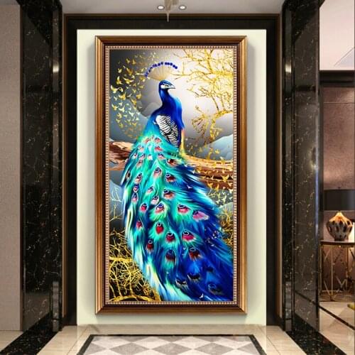 5D DIY Full Square Diamond Painting Blue Peacock Animal Diamond Painting Embroidery Mosaic Picture Home Decoration Gift A1175