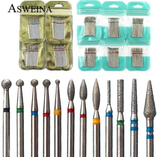 10pcs Diamond Nail Mill for Manicure Nail Drill Bits Pedicure Eletric Machine Nail Tools Sets Nail Bit Brush Burr Tools