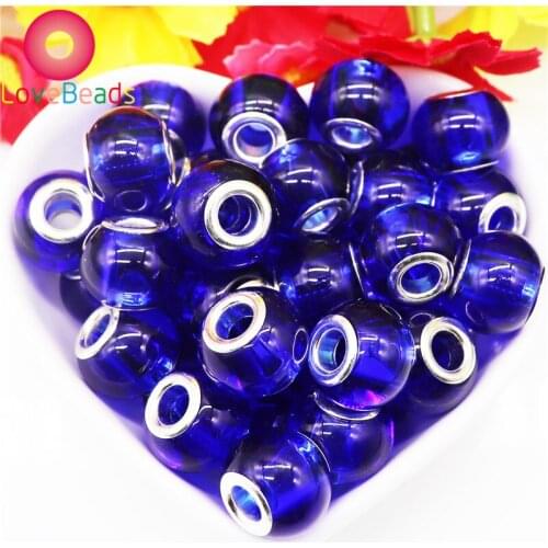 10 Pcs Blue Color Glass Beads Big Hole Chain Spacer Beads for Bracelets Women Large Hole Bulk Wholesale Charms DIY Jewelry Kit