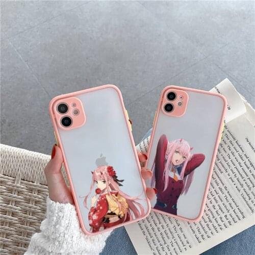 Darling in the FranXX Phone Case For iPhone 12 11 Mini Pro XR XS Max 7 8 Plus X Matte transparent Pink Cover