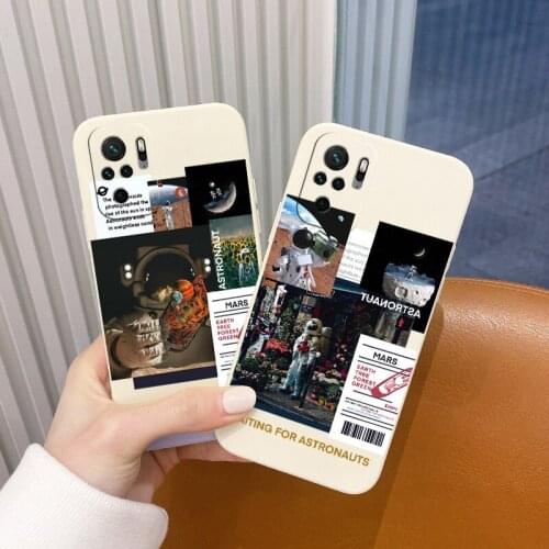 Clever Astronaut Liquid Silicone Case For XiaomiRedmi Note 10 10S 9T 9 8 7 Redmi 9 9A 9T K40 K30 K20 Shockproof Soft Phone Cover