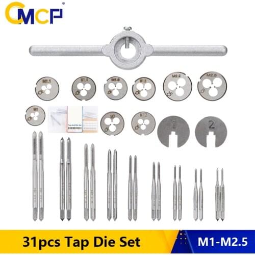 CMCP 31pcs Tap Die Set M1-M2.5 Screw Thread Metric Taps Wrench Dies Hand Tool Kit Threading Tools