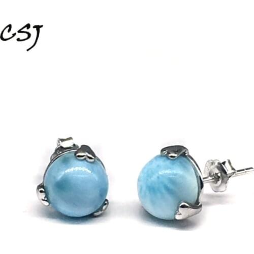 CSJ Cute Natural Blue Larimar Earring Sterling 925 Silver High Quality Larimar Fine Jewelry Women Femme Wedding Party Gift