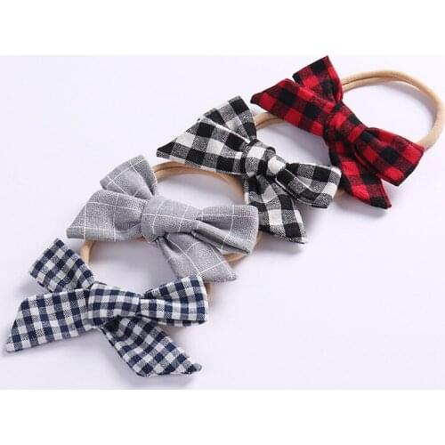 Baby Plaid Headband Hair Bows Clips For Girls Handmade Hairbands Children Pure Cotton Hairpins Infant Cute Hair Accessories