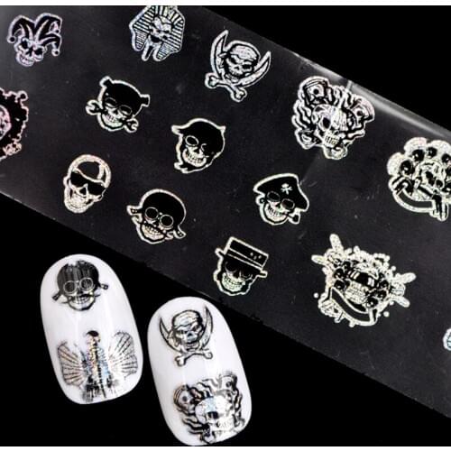 Nail Foil 100*4cm Punk Style Zombie Design Stickers Glue Transfer King Skull Head Cute Nail Design Halloween Decoration