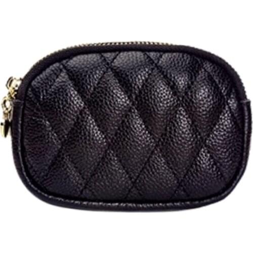 H9ED Women Faux Leather Small Wallet Double Zipper Diamond Embroidery Thread Coin Purse Bag Card Holder Clutch with Key Ring