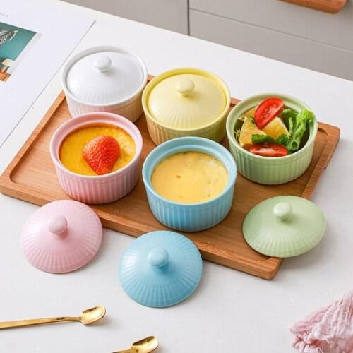 Ceramic souffle bowl with lid bake in home creme brulee bowl oven bowl with lid dessert bowl ceramic soup bowl bowls kitchen