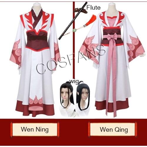 Chinese Anime Mo Dao Zu Shi Cosplay Wei Wuxian Wen Qing/Wen Ning Dao Mo To Shi Halloween Cosplay Costume Wig shoes Flute