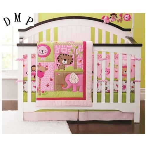 7pcs Cot Baby Bedding Set Bed Linen baby bed linen Crib Bedding Sets kit berço (4bumpers+duvet+bed cover+bed skirt)