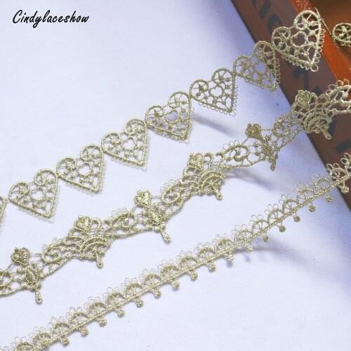 Heart Crown Gold Tassels Lace Trimmings Ribbon For Gift Package Costume Curtains Decoration Lace Trim Clothes Sewing Accessories