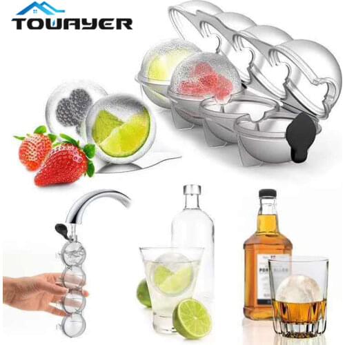 New Food Grade 4 Cavity Ice Cube Maker Eco-Friendly Silicone Whiskey Cocktail DIY Round Ice Ball Ice Grid Tool For Bar Kitchen