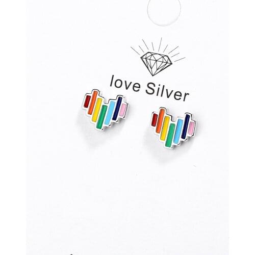 925 Sterling Silver Cute Rainbow Heart Stud Earrings For Teen Girl Friend Kid Lady Jewelry Gifts S-E957