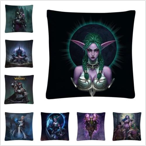 WOW Hero Character Cartoon Pattern Soft Short Plush Cushion Cover Pillow Case for Home Sofa Car Decor Pillowcase 45X45cm