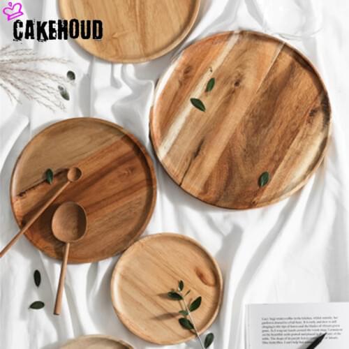 Household Simple Solid Wood Cutlery Tray Wooden Breakfast Fruit Dessert Plate Natural Wooden Dish Storage Plate Cutlery Set