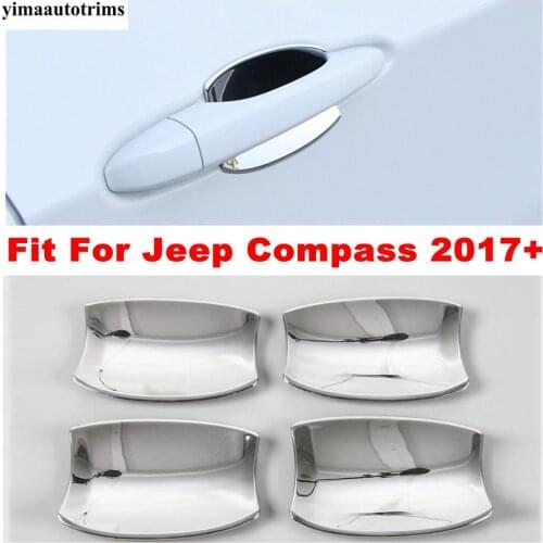 Car Door Handle Bowl Cover Outer Bowl Sticker Side Door Protector Cover Trim For Jeep Compass 2017 - 2020 Chrome Exterior Refit