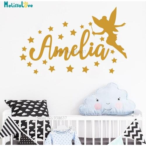 Big Size Beauty Girl Little Fairy Star Custom Name Sticker Girls Room Personalized Baby Room Decal Nursery Decor BA064