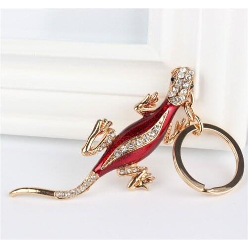 Gecko Wall Lizard Pendant Charm Rhinestone Crystal Purse Bag Keyring Key Chain Accessories Wedding Party Lover Friend Gift