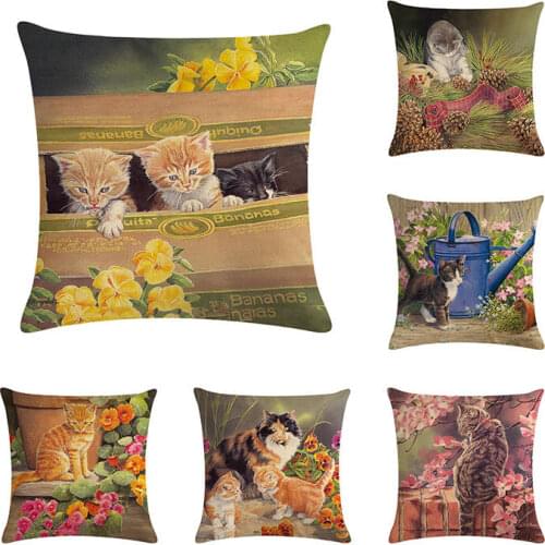 1 Pcs Cartoon Cat Pattern Cotton Linen Throw Pillow Cushion Cover Seat Car Home Sofa Bed Decorative Pillowcase funda cojin ZY164