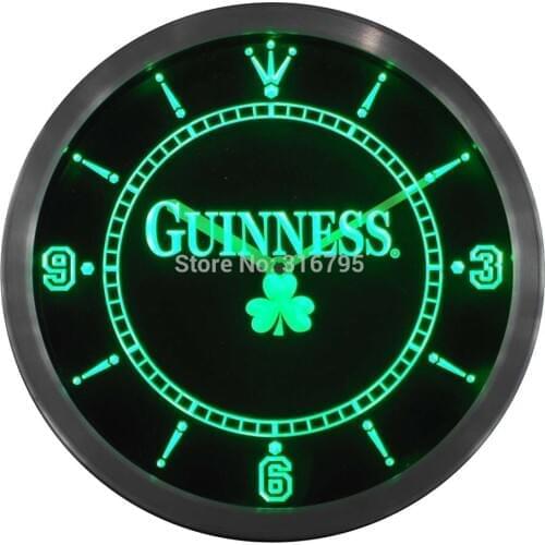 Nc0103 Guinness Beer Shamrock Bar Neon Light Signs LED Wall Clock