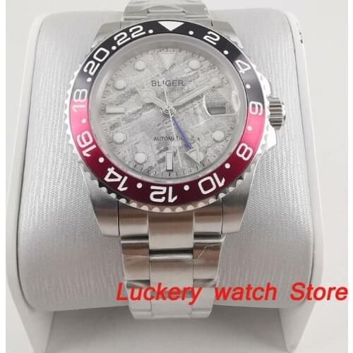 2019 New 40mm bliger gray dial luminous saphire glass;black and red Bezel blue GMT Automatic movement mens watch-BA175