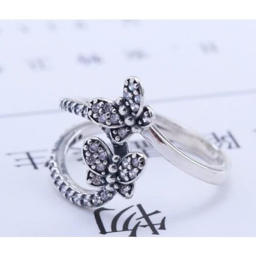 2020 New Original 925 Silver Sparkling Butterfly Open Ring For Women Resizable Wedding Engagement Rings DropShipping