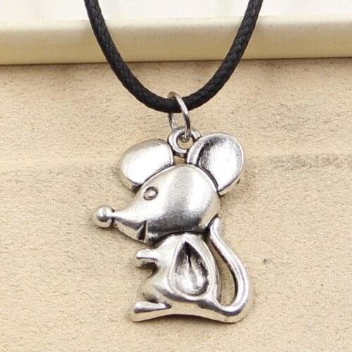 New Fashion Tibetan Silver Color Pendant Mouse Necklace Choker Charm Black Leather Cord Factory Price Handmade Jewelry