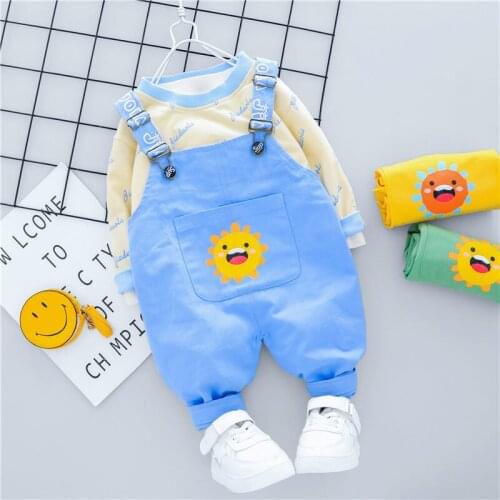 Spring Autumn Baby Boys Girls Clothes Infant Cotton printe T Shirt Bib Pants 2pcs/sets Kids Garment Children Casual Suits sets