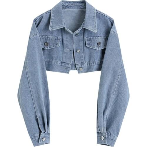 Solid Cropped Denim Jacket Women Spring Vintage Sexy Streetwear Jeans Coat Autumn 2020 Basic Style Tops for Ladies