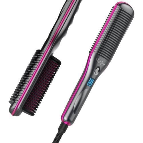 Rifny Hair Straightener Brush Electric Dryer Comb with Fast Ceramic Heating Hair Straightening Styler Curler Comb for Home Salon