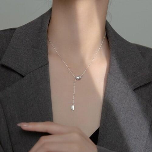 Real. 925 Sterling Silver Lucky Bean Pendant Choker Y Lariat Necklace Tassel Sweater Fine jewelry C-D8389