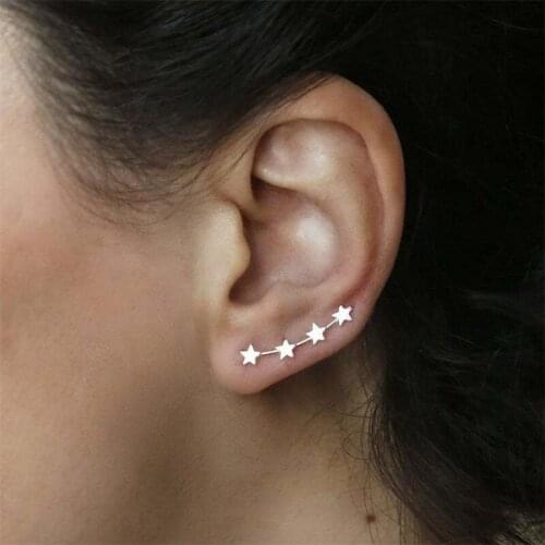 Stylish Multi Star Ear Climber for Women Girl Crawler Earrings Tiny Minimalist Silvertone Celestial Tiny Star Cluster 3*0.7cm
