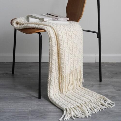 Nordic Solid Colors Sofa Knitted Tassel Throw Cover Blanket Casual Nap Office Shawl Air Condition Blankets Bedspread All Season