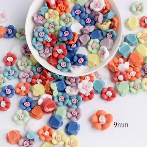 Mix Solid Color Flower 9MM Resin Flat Back Three-Dimensional Nail Art Rhinestones Apply to DIY Manicure Accessories