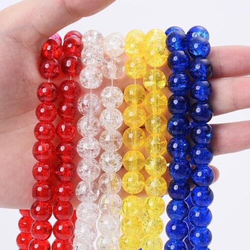 Cracked Crystal Beads Red White Blue Yellow Smooth Spacer Beads for Jewelry Making DIY Bracelet Accessories 4/6/8/10/12mm